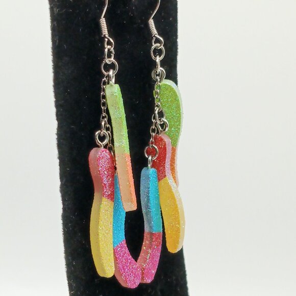Sour Sugar Gummy Glow Worm Hypoallergenic Earrings Faux Food Spencer's - Picture 2 of 2